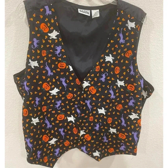 Basic Editions Women's Halloween Vest Black Size 20W Button-Down Sleeveless SEE - Picture 1 of 6